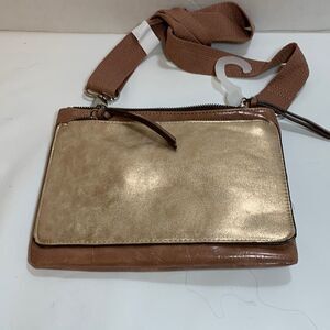 Gold & tan faux leather Crossbody bag.
